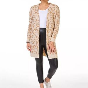 NWT BLACK TAPE Animal Print Neutral Tan Open Long Cardigan L